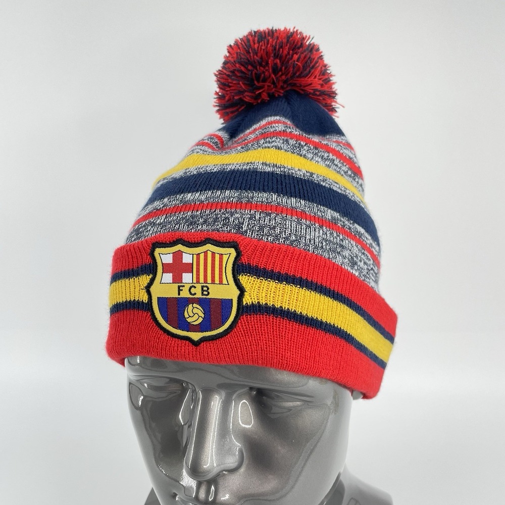 FC Barcelona Beanie Soccer‎ Knit Hat Pom Winter Cap Red Blue Yellow